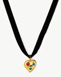 Rouje Frankie Heart Gemstone Velvet Necklace