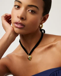 Rouje Frankie Heart Gemstone Velvet Necklace