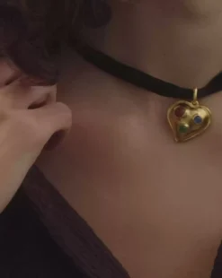 Rouje Frankie Heart Gemstone Velvet Necklace