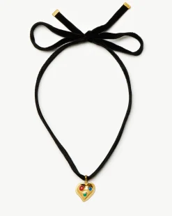 Rouje Frankie Heart Gemstone Velvet Necklace