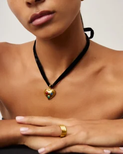 Rouje Frankie Heart Gemstone Velvet Necklace