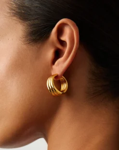 Savi Triple Ridge Medium Hoop Earrings