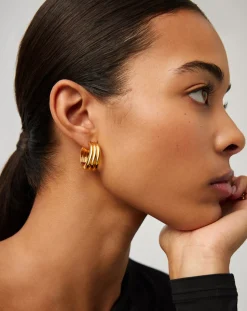 Savi Triple Ridge Medium Hoop Earrings