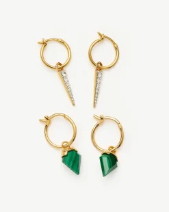 Shield & Spike Charm Hoop Earring Set