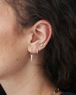 Small Pave Spike Charm Hoop Earrings
