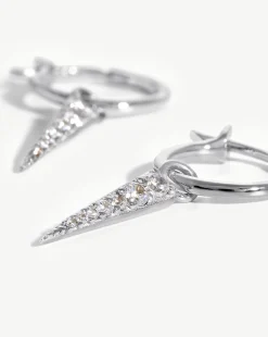 Small Pave Spike Charm Hoop Earrings