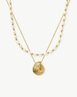 Spiral Pendant Necklace & Pearl Beaded Choker Set