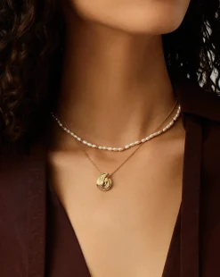Spiral Pendant Necklace & Pearl Beaded Choker Set