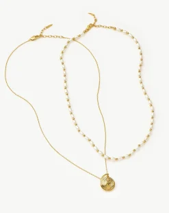 Spiral Pendant Necklace & Pearl Beaded Choker Set