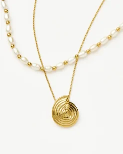 Spiral Pendant Necklace & Pearl Beaded Choker Set