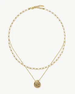 Spiral Pendant Necklace & Pearl Beaded Choker Set