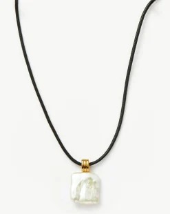 Square Pearl Pendant Cord Necklace