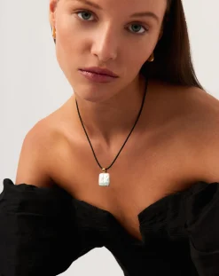 Square Pearl Pendant Cord Necklace