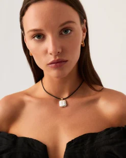 Square Pearl Pendant Cord Necklace