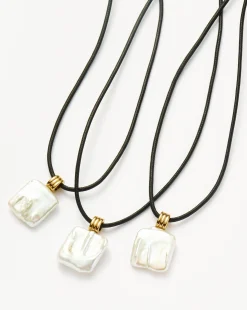 Square Pearl Pendant Cord Necklace