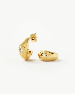 Stone Dome Mini Hoop Earrings