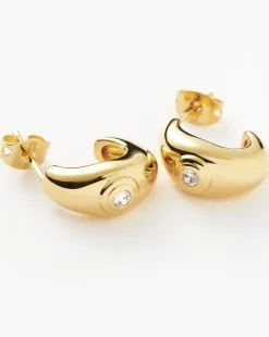 Stone Dome Mini Hoop Earrings