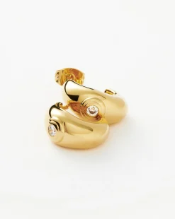 Stone Dome Mini Hoop Earrings
