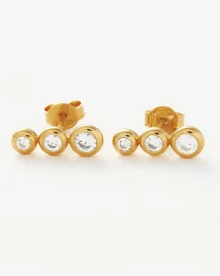 Triple Stone Stud Earrings