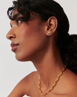 Triple Stone Stud Earrings