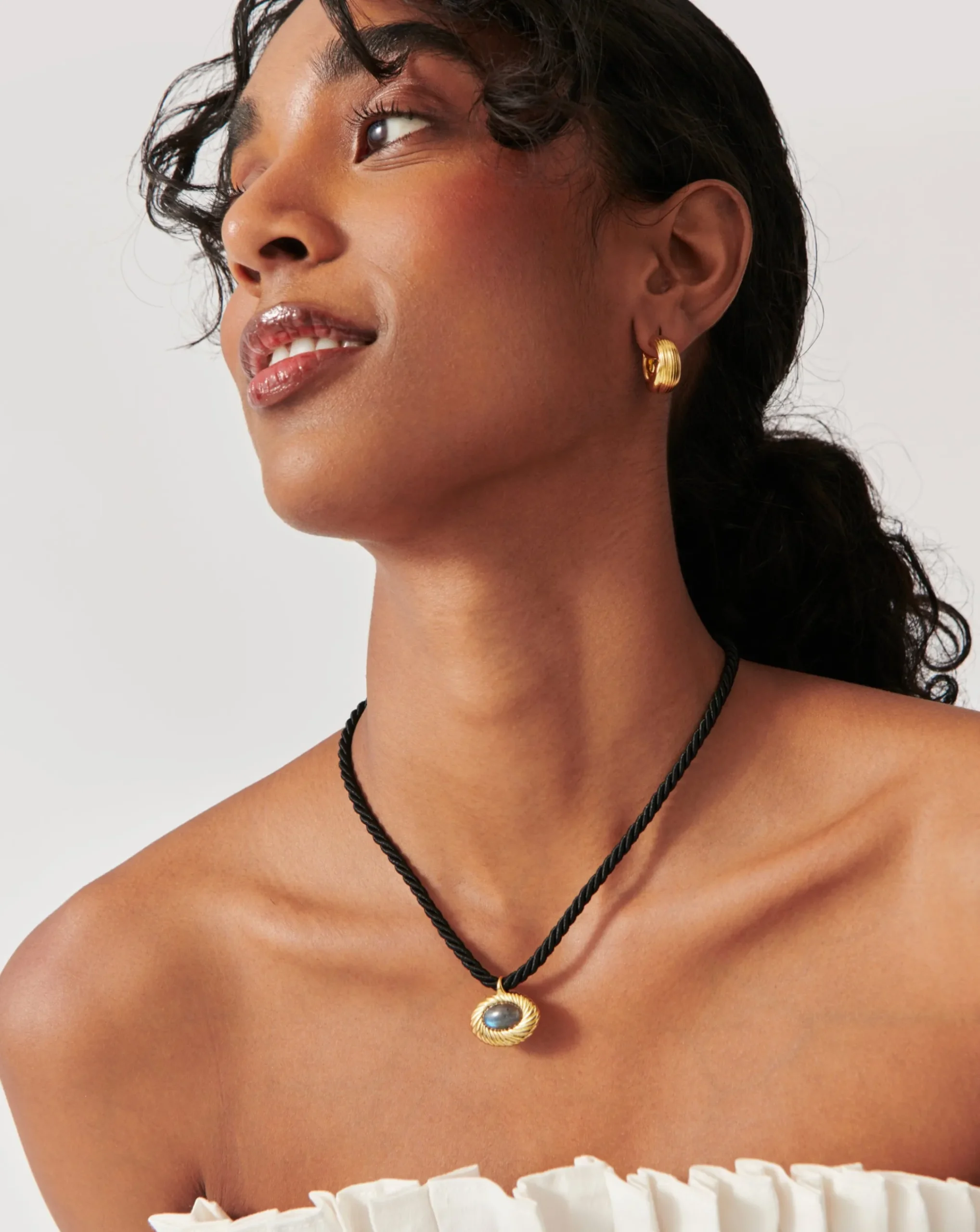 Wavy Ridge Caspia Gemstone Cord Necklace