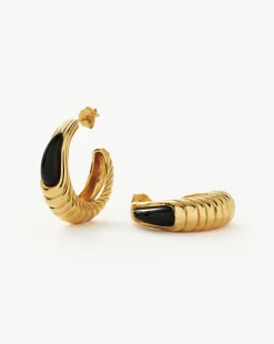 Wavy Ridge Gemstone Medium Hoop Earrings