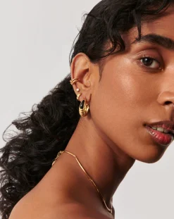 Wavy Ridge Gemstone Medium Hoop Earrings