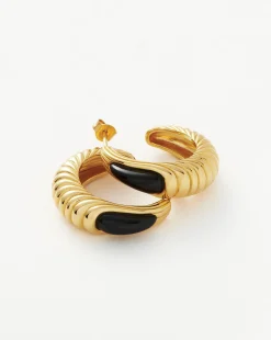Wavy Ridge Gemstone Medium Hoop Earrings