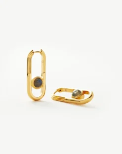 Zenyu Link Gemstone Ovate Hoop Earrings