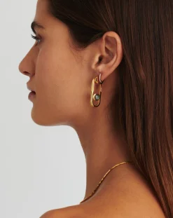 Zenyu Link Gemstone Ovate Hoop Earrings