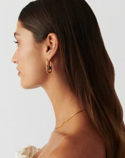 Zenyu Link Gemstone Ovate Hoop Earrings