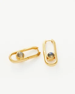 Zenyu Link Gemstone Ovate Hoop Earrings